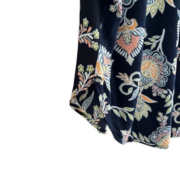 Loft Medium Navy Paisley Floral Short Sleeve Blouse - Picture 5 of 9